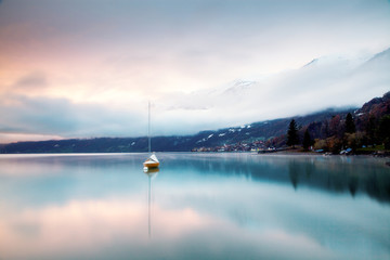 Plakat beautiful lake Brienz at sunset Switzerland