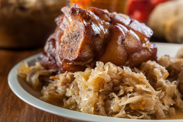 Pork knuckle with fried sauerkraut
