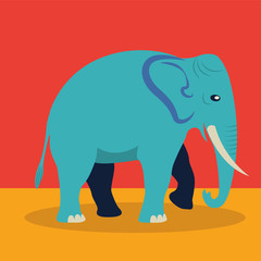 Blue elephant walking vector illustration