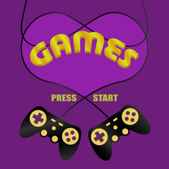 Gaming controllers, love for games concept © Adel