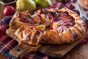 Galette with pears and plums