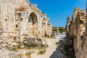 Perga or Perge, an ancient Greek city in Anatolia, a large site of ancient ruins, now in Antalya Province on the Mediterranean coast of Turkey.