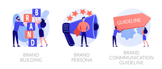 Corporate identity, company personality development. Reputation management. Brand building, brand persona, brand communication guideline metaphors. Vector isolated concept metaphor illustrations