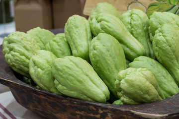 Fresh green chayote fruits (Sechium edulis)