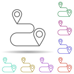 Connected pins multi color icon. Simple thin line, outline vector of web icons for ui and ux, website or mobile application
