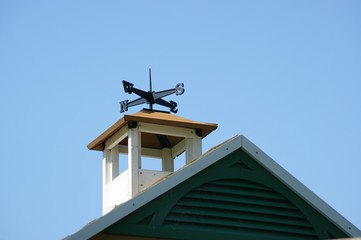 Fototapeta na wymiar Wind indicator anemometer planted on green roof top