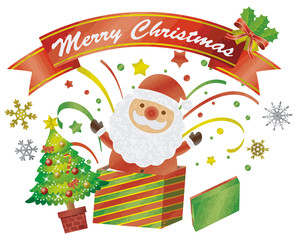 メリークリスマス_サンタクロース（水彩風）