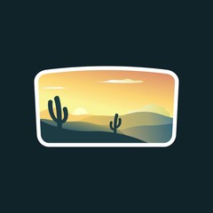 Sunset cactus trees landscape logo design vector illustration