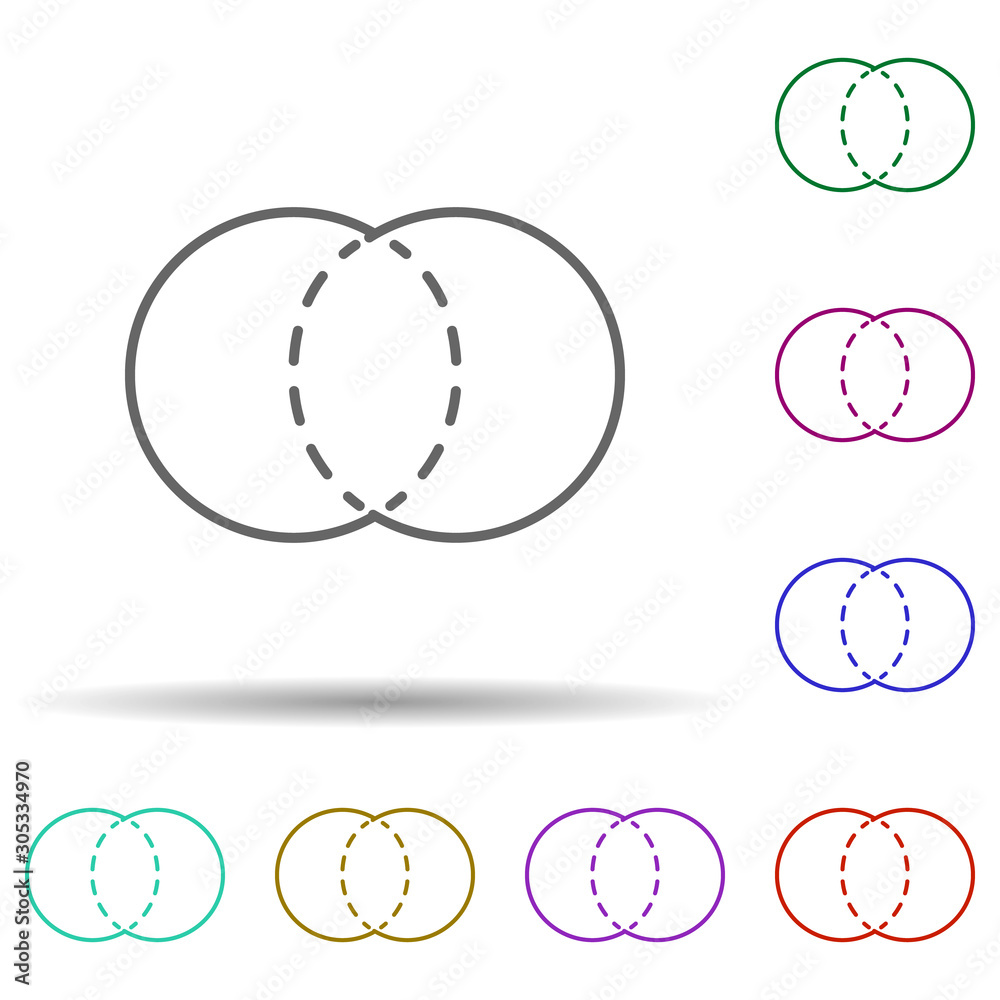 Poster intersecting circles multi color icon. simple thin line, outline vector of geometric figures icons f