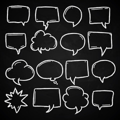 Hand drawn speech bubbles chalk on blackboard