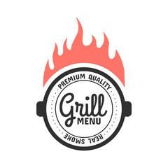 Barbecue and grill label. BBQ emblem and badge design. Restaurant menu logo template. Vector illustration.