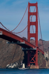 Sailing under the Golden Gate Bridge on a nice clear day