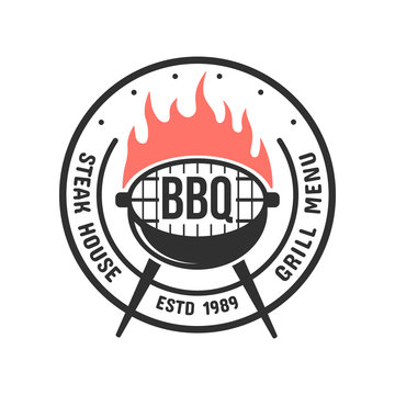 Barbecue and grill label. BBQ emblem and badge design. Restaurant menu logo template. Vector illustration.
