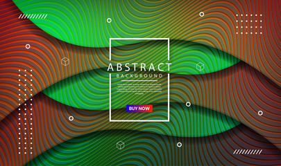 Abstract modern graphic element. Dynamical colored waves with wood cut style. Colorful geometric background with mixing green and orange color for landing page, poster, flyer and brochure