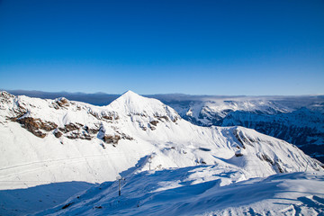 amazing snow covered peaks in the Swiss alps Jungfrau region from Schilthorn