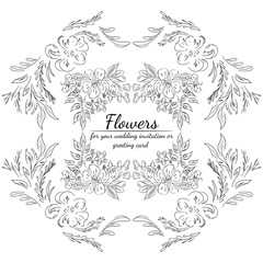 Tropical hand drawn floral frames. Outline set. Jungle foliage illustration. Floral set. Hand drawing. Vector isolated collection. Natural spring wedding card. Summer tropical leaf. Botanical frames