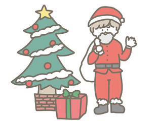 サンタクロースのおにいさんとクリスマスツリー