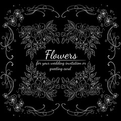 Tropical hand drawn floral frames. Outline set. Jungle foliage illustration. Floral set. Hand drawing. Vector isolated collection. Natural spring wedding card. Summer tropical leaf. Botanical frames