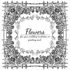 Tropical hand drawn floral frames. Outline set. Jungle foliage illustration. Floral set. Hand drawing. Vector isolated collection. Natural spring wedding card. Summer tropical leaf. Botanical frames