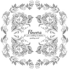 Tropical hand drawn floral frames. Outline set. Jungle foliage illustration. Floral set. Hand drawing. Vector isolated collection. Natural spring wedding card. Summer tropical leaf. Botanical frames