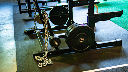 Select focus The old iron weights at the gym room