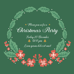Banner design christmas party, with graphic leaf flower frame. Vector
