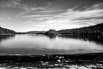 Black and white scene of Emerald Lake