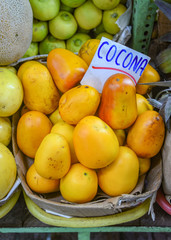 Lima, Peru - Nov 17, 2019: Fresh Cocona, an Amazonian fruit, on sale in Lima's central market