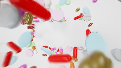Falling Pills Forming Rectangular Space For Logo - 3D Illustration