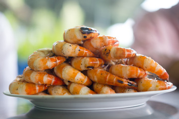 Grilled river shrimps on the plate