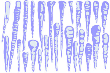 Large set of icicles, winter set for different images.