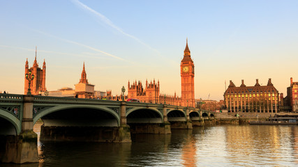 Fototapeta na wymiar Big Ben, Westminster Bridge in the Morning