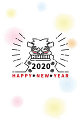 2020年　年賀状　獅子舞　テンプレート