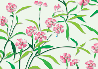 Pink flower pattern nature with green leaf - Seamless Dianthus chinensis flower background