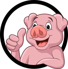 Cute pig cartoon giving thumb up