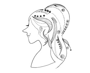 sketch of woman with long hair