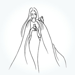 sketch of woman in white dress