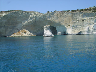 milos island in greece, kleftiko bay rock caves, sea swimming sailing in summer holidays