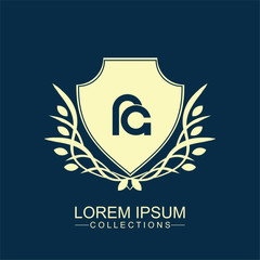 Vector of RA initial based letter icon logo. Unique modern creative elegant luxurious artistic blue and gold color