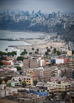 Lima, Peru - Nov 17, 2019: Views along the coast of Lima from the Morro Solar mirador