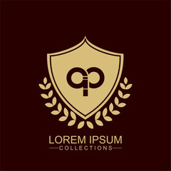 AP Luxury logo with shield. Vintage vector font. Elegant royal for Boutique hotel,Resort,Restaurant, Royalty, Victorian identity, luxury Hotel, Heraldic, Fashion,VIP,Club,educationlogo template.