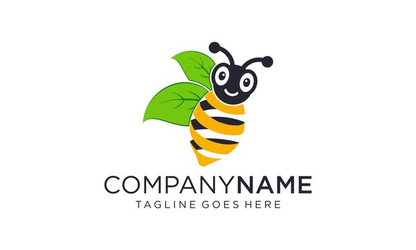 Natural cute bee logo design concept