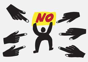 Image of hands that point to man who disagrees with 