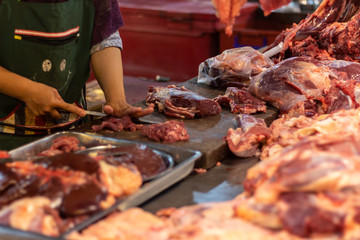 Raw beef meat hanging show