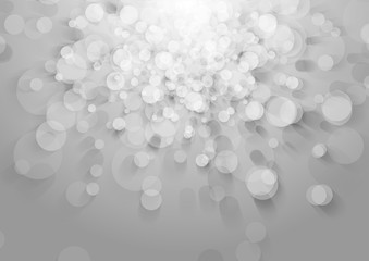 Shiny grey bokeh lights particles abstract background. Vector Christmas design