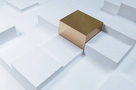 Golden button on a white illustration. 3d rendering,illustration