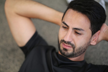 Obraz premium young man practice yoga on at mate outdoor 