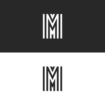 Set monogram logo M letter black and white, parallel lines stylish minimal design emblem for business card