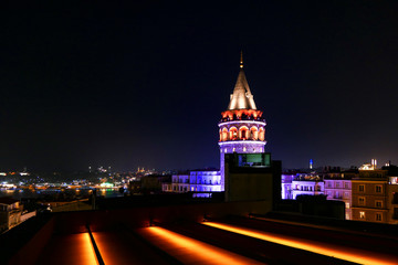 Fototapeta premium Istanbul, Turkey The Galata Tower at night.