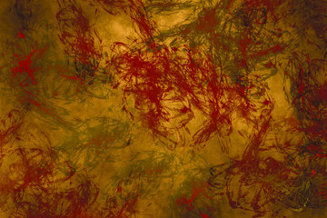 Obraz na płótnie Canvas Red paint splashes on gold background Abstract modern painting Grunge texture
